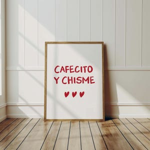 Cafecito Y Chisme Wall Art Print Minimalist Poster Spanish Kitchen Decor Trendy Coffee Wall Art Cafecito Printable Wall Art Red Heart Art