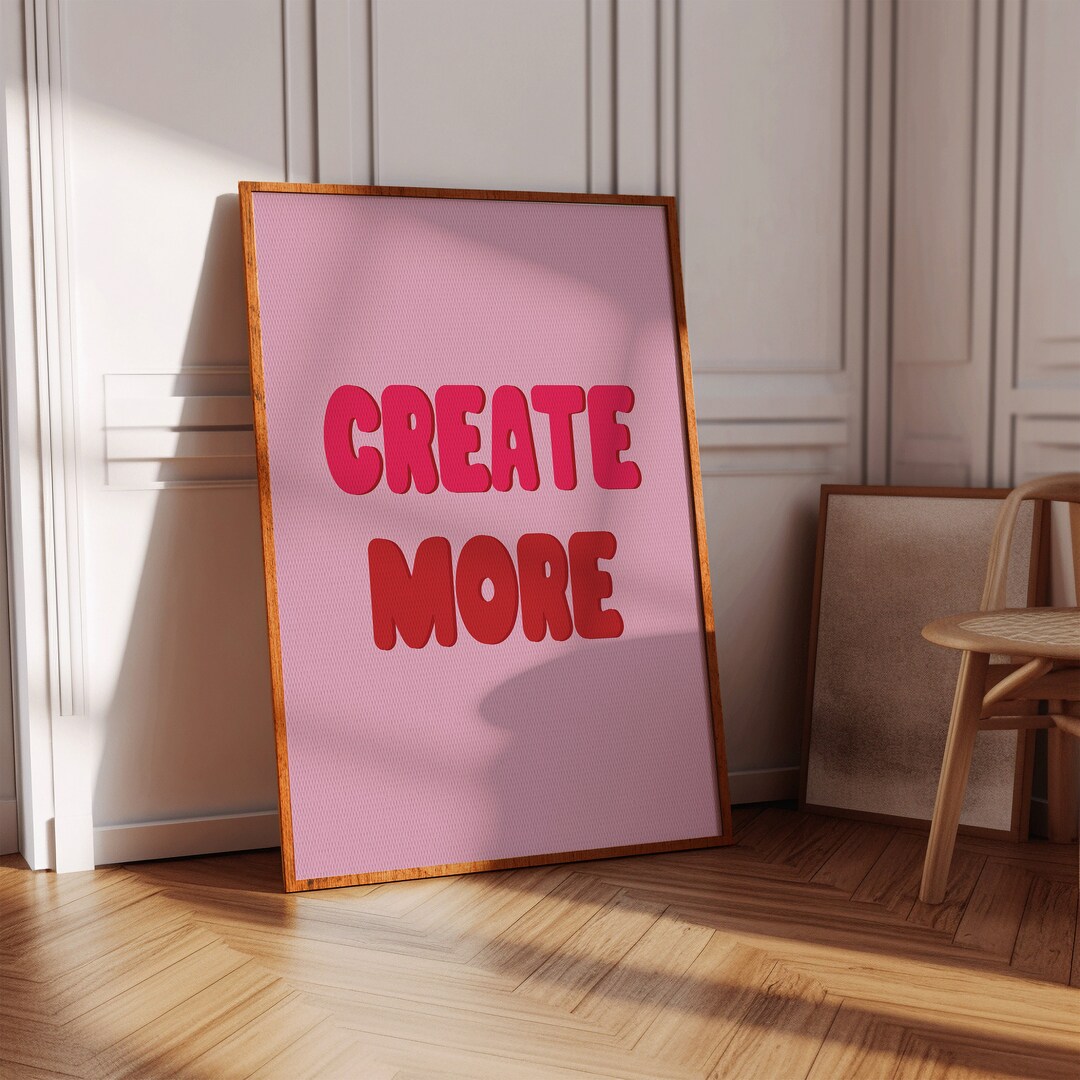 Create More Wall Art Create Sign Printable Retro Pink Wall Art Cute ...