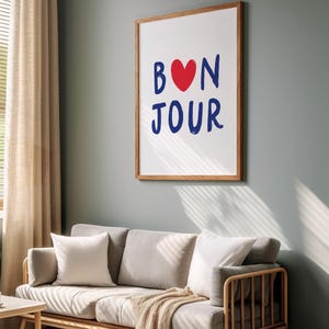 Bonjour Wall Art Print French Word Poster City Travel Art Prints Bonjour Prints Aesthetic Wall Art Modern Home Decor French Heart Prints