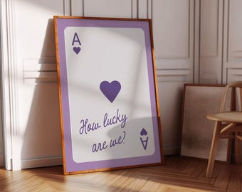 Impresiones de arte de pared de ases de corazones de moda Póster de qué suerte tenemos Arte de pared verde salvia Póster de naipes Impresión estética retro de moda imprimible