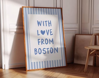 With Love From Boston Print: Minimalist Light Blue Wall Art, Boston Poster (Digital Download)