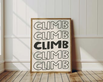 Retro Rock Climbing Print: Black White Outdoorsy Wall Art, Mountain Hiking Poster (Digital Download)