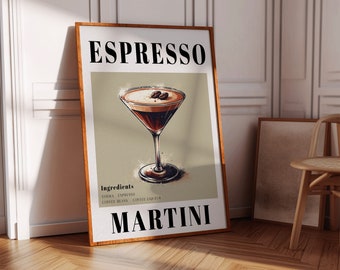 Lámina con diseño de cóctel Espresso Martini, decoración para pared de bar (descarga digital)