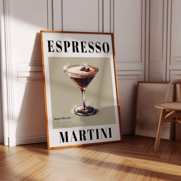 Espresso Martini cocktail poster prints Cocktail wall art Printable wall art Cocktail print Bar wall decor Alcohol print Kitchen wall art