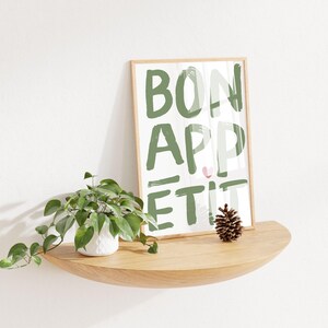 Bon Appetit Poster Sage Green Prints Printable Art Eat Sign, Typography Print French Quote Poster Modern Kitchen Wall Art Maximalist Kitchen