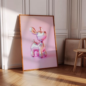 Pink Balloon Dog Preppy Pink Bedroom Decor for Teen Girls Cute College Apartment Art, Trendy Disco Wall Art Y2k Retro Printable Wall Art