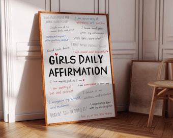 Bevestigingsposter voor meisjes Dagelijkse bevestigingen muurkunst Feministische poster Afdrukbare muurkunst tienermeisje kamerinrichting Positieve citaatafdrukken voor vrouwen