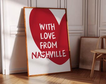 With Love From Nashville Print: Trendy Red Preppy Wall Art (Digital Download)