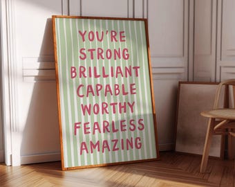 You Are Affirmatie Prints Salie Groen Poster Positieve Affirmaties Poster Kids Affirmaties Wall Art Afdrukbare You're Amazing Inspirerend