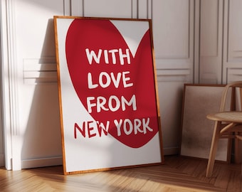 New York City Art Print, Minimalist Red Heart (Digital Download)