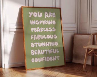 You Are Affirmatie Prints Salie Groen Poster Positieve Affirmaties Poster Kids Affirmaties Wall Art Afdrukbare You're Amazing Inspirerend