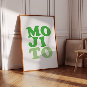 Mojito Cocktail Poster Cocktail Wandbild druckbare grün-weiße Wandkunst Cocktaildruck Bar Wanddekor Alkoholdruck Küche Wandkunst