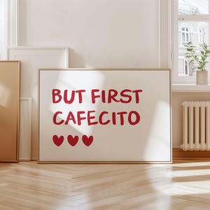 But First Cafecito Wand Kunst Druck Minimalistisches Poster Spanisch Küche Dekor Trend Kaffee Wand Kunst Cafecito druckbare Wandkunst Rot Horizontal