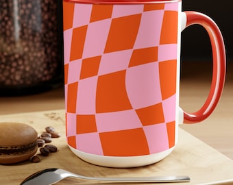 Checkered Coffee Mug: Groovy Ceramic Cup (15oz)