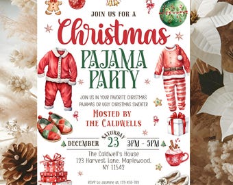 Christmas Pajama, Christmas Pajama Party, Pajama Party, Holiday Party Invite, Pajama Party Invite, christmas invite, holiday pajama invite