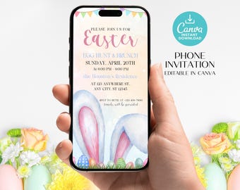 Mobile Easter Egg Hunt, Easter brunch invitation, Easter egg hunt invitation, Easter invitation, Bunny invitation, Bunny ears, He is Risen