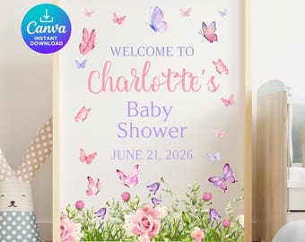 Butterfly Baby Welcome Sign, Butterfly invite, Baby in Bloom, Butterfly invitation, Babyshower invite, Babyshower invitation, Babyshower