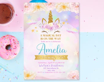 Unicorn Birthday Invite, A Magical Day, Unicorn Birthday Party, Rainbow Unicorn Invite, Magical Unicorn Party, Unicorn Theme Invite
