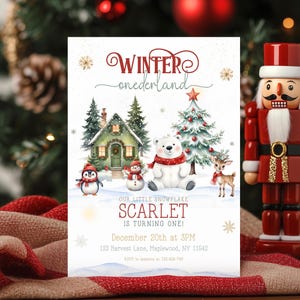 Invierno Onederland, Invitación de Feliz Navidad, Cumpleaños de Onederland, Cumpleaños de diciembre, Invitación a fiesta navideña, Invitación de Navidad