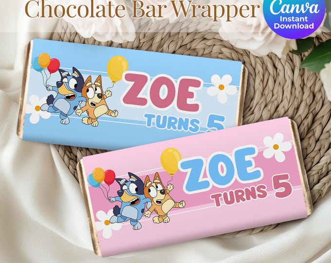 Bluey Chocolate Bar Wrapper 5th Birthday Chocolate Wrapper Template ...