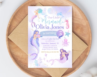 Editable Mermaid birthday invitation, Under the Sea invitation, Mermaid birthday invitation, Little Mermaid invitation, Under the Sea