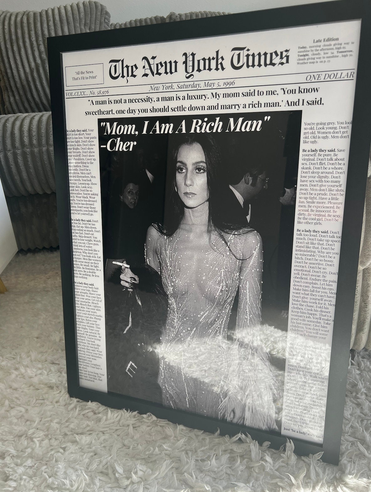Cher 'rich Man' Newspaper Poster: Black & White NYT Style (digital ...