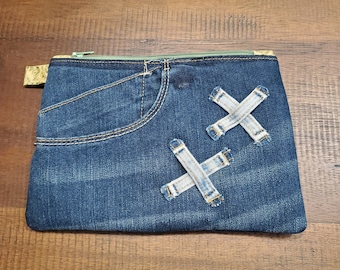 Denim Zippered pouch/cosmetic bag