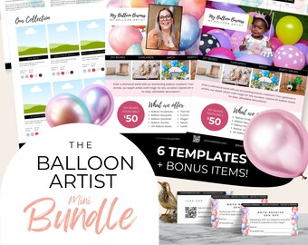 Paquete de negocios de globos, tarjeta de presentación de artista de globos, plantilla de factura de artista, folletos generales, hoja de línea de productos, inicio de negocio BB4