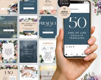 End of Life Doula Social Media Posts, Grief Support Services Instagram Templates, Hospice Care Provider Ads, Customizable Canva Designs, EL4
