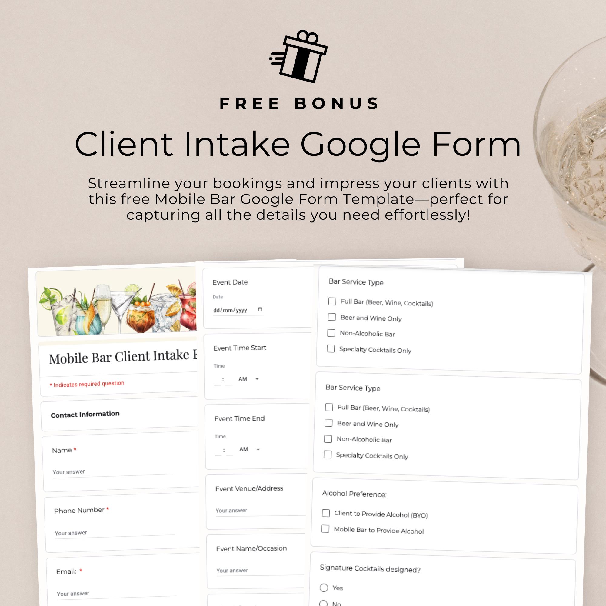 Mobile Bar Business Client Intake Form, Event Information Canva ...