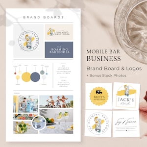 Mobile Bar Business Logo, Bartending Services Brand Board, Branding Guidelines, Bartender Logo Design, Editable in Canva Templates, RB9