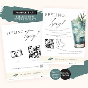 Folleto Feeling Tipsy para negocios de bar móvil, carta de EE. UU., diseño de marca Blue Curaçao, letrero de propina editable para bar, formulario de comentarios de Google, RB3