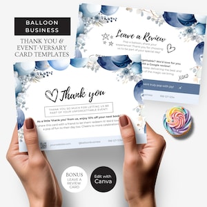Ballonkunstenaar bedankkaart canvassjabloon, aanpasbare evenementvoucher, bewerkbare ballonslinger Coupon voor recensie achterlaten, BB9