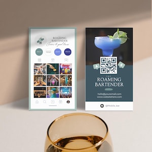 Modello di biglietti da visita per un bar, biglietto da visita per bar mobile, design moderno minimalista, carta fedeltà verde acqua scuro, marchio di feed Instagram, RB3