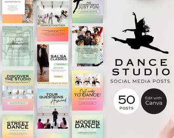Plantillas de Instagram para estudios de danza, publicaciones en redes sociales para entrenadores de danza, marketing empresarial para escuelas de danza infantil, diseños personalizables de Canva, DS5