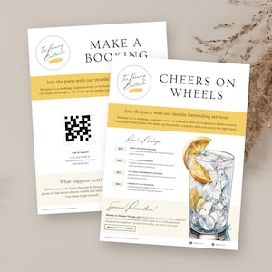 Folleto comercial de bar móvil Carta de EE. UU., Marketing de marca de bar de cócteles, Folleto de bartending, Reserva de barman independiente, Folleto de Canva para empresas, RB9