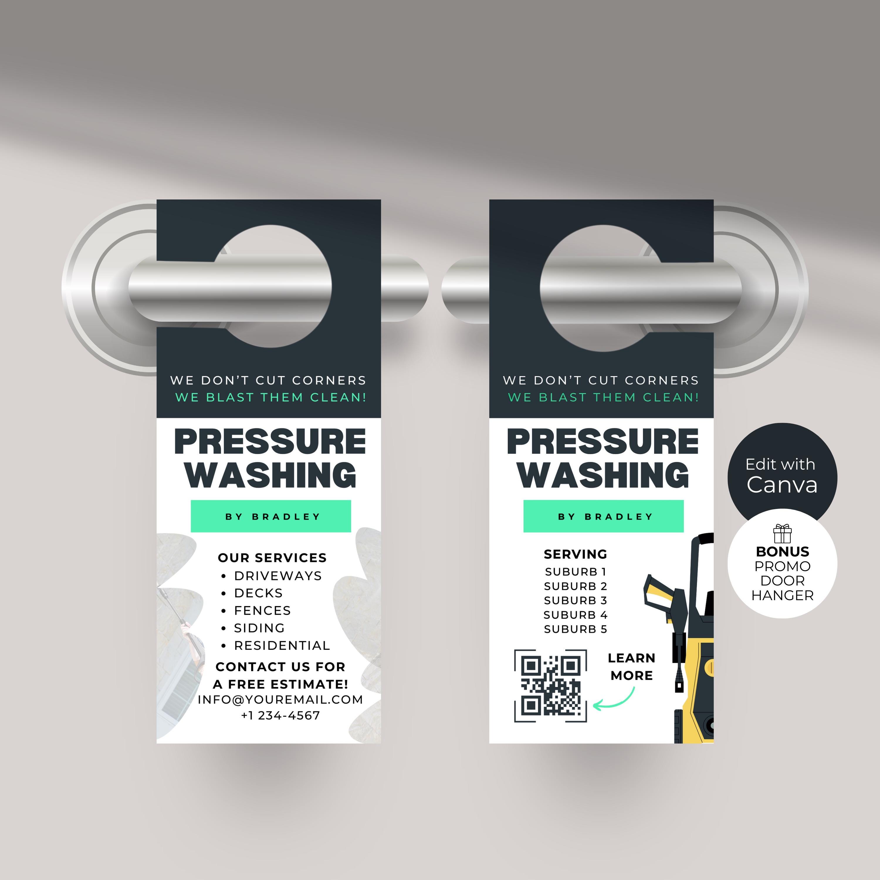 Modello per appendino per porta per idropulitrice, marchio per la pulizia esterna, design fai da te per volantini per porte di idropulitrici, marketin