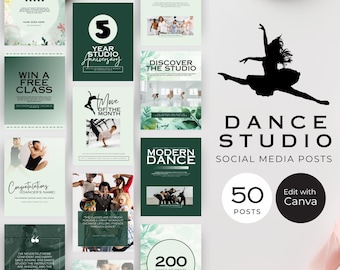 Plantillas de Instagram para estudios de danza, publicaciones en redes sociales para entrenadores de danza, marketing empresarial para escuelas de danza infantil, diseños personalizables de Canva, DS7