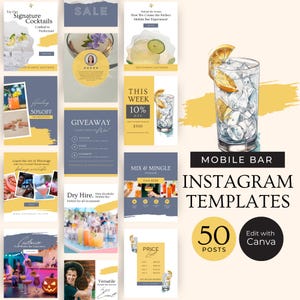 Mobile Bar Instagram Templates, Bartending Social Media Posts, DIY Facebook Marketing, Customizable Canva Designs, Mixologist Business, RB9