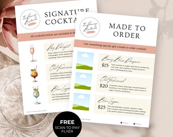 Mobile Bar Service Drinks Menu, Scan to Pay Canva Template US Letter, Cocktail Bar Sign, DIY Flyer Template Design, Wedding Bar Menu, RB7