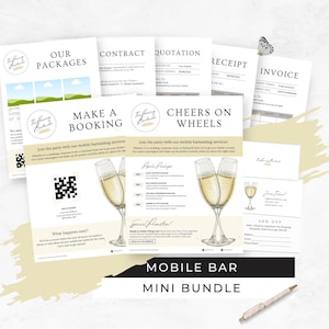 Mobile Bar Business Bundle, Pop-up Cocktail Cart Business Card, Bartending Contract Template, Freelance Bartender Marketing Flyers, RB6