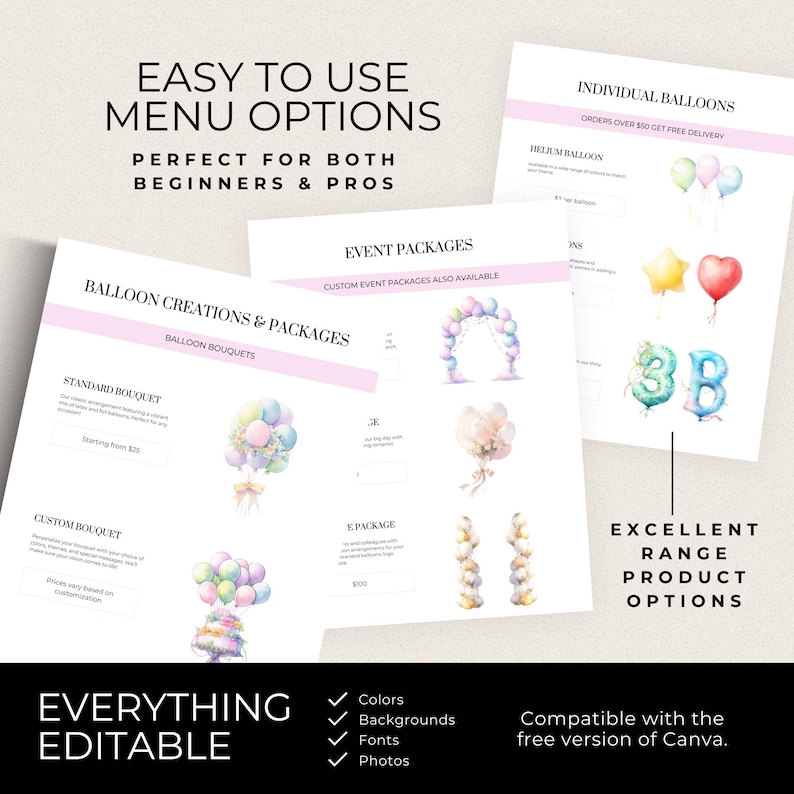 Balloon Business Brochure, Balloon Menu, Organic Garland Flyer Design ...