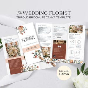 Ulotka ślubna florysta Canva Szablon, Broszura składana na trzy części Boutique Flower Shop, Ulotka składana na trzy części Usługi florystyczne, Kwiaty renesansowe, WF7