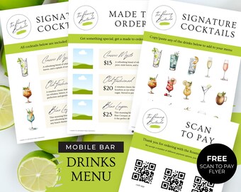 Mobile Bar Business Signature Drinks Menu, Canva Template US Letter, Cocktail Bar Sign, DIY Flyer Template Design, Lime Green Branding, RB1