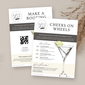 Folleto comercial de bar móvil Carta estadounidense, marketing de marca gris, carteles de bar de cócteles, folleto de bartending independiente, folleto de Canva para empresas, RB10