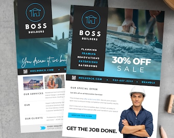 Construction Business Flyer Template, Small Business General Flyer, Editable in Canva, Home Builder Marketing, Artist Services Flyer, CB6