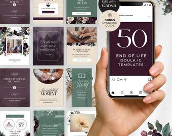 End of Life Doula Social Media Posts, Grief Support Services Instagram Templates, Hospice Care Provider Ads, Customizable Canva Designs, EL5
