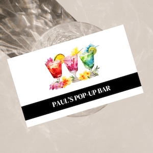 Pop-up Bar Business Card, Business Card Template for a Bar, Mobile Bartending Business Card, Tropical Branding, Colorful Cocktail Logo