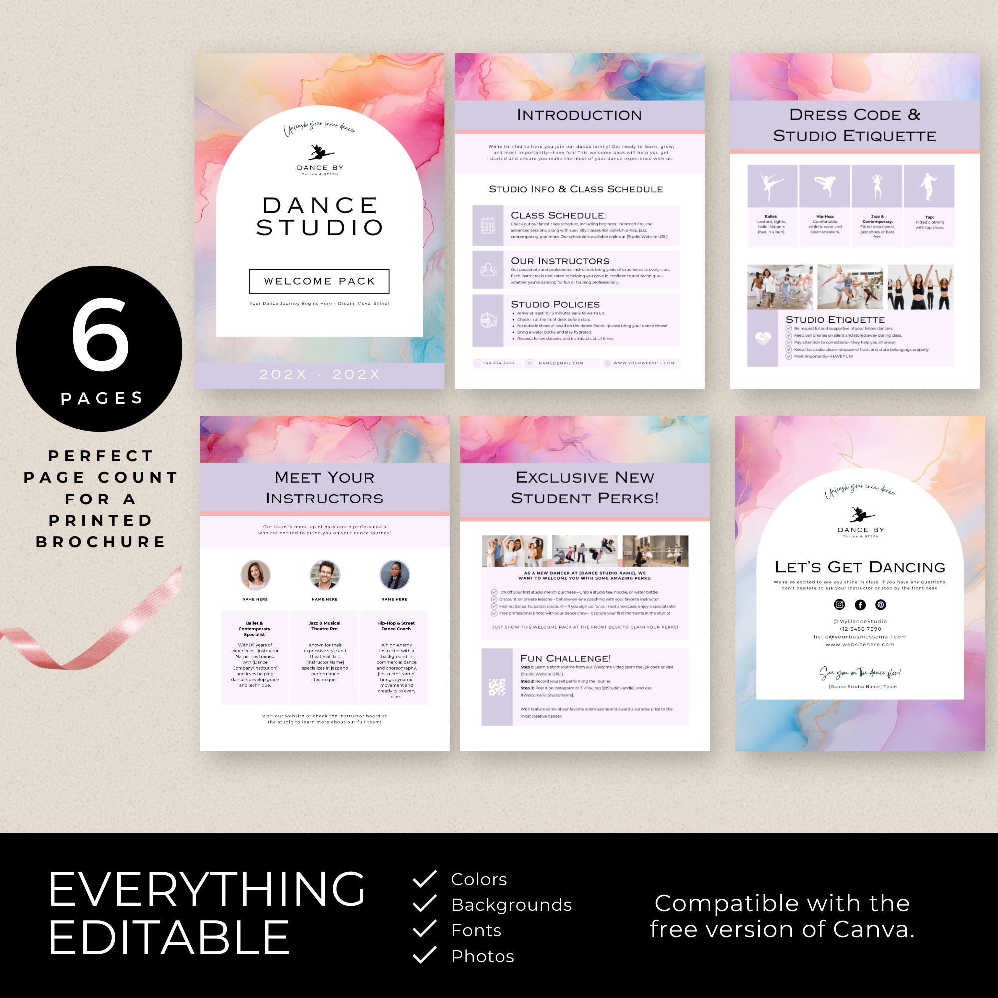 Dance Studio New Student Welcome Pack, Kids Dance Classes Business ...