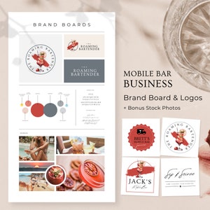 Mobile Bar Logo Design, Bartending Services Brand Board, Branding Guidelines, Bartender Business Logo, Editable in Canva Templates, RB4